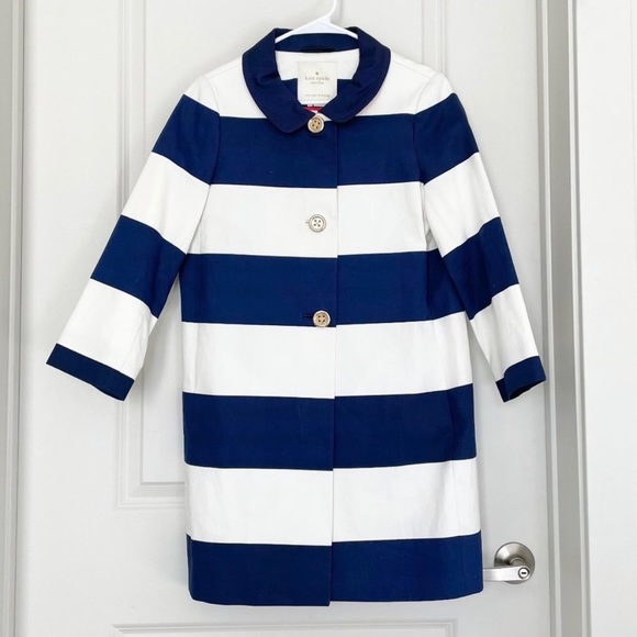 NWT Kate Spade New York Striped Franny Coat with Back Bow in Blue & White - Picture 2 of 14